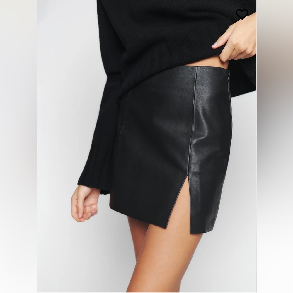 NWT Reformation x VEDA Lambskin Margie Leather Mini skirt with front side slit 2
